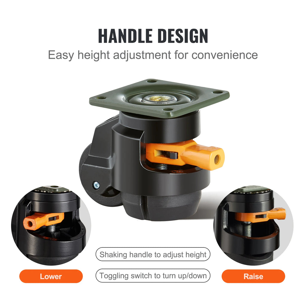 SucceBuy 4 Pcs Leveling Casters Heavy Duty Swivel Caster Wheels with Handle Design Height Adjustable Feet for Workbench Machine