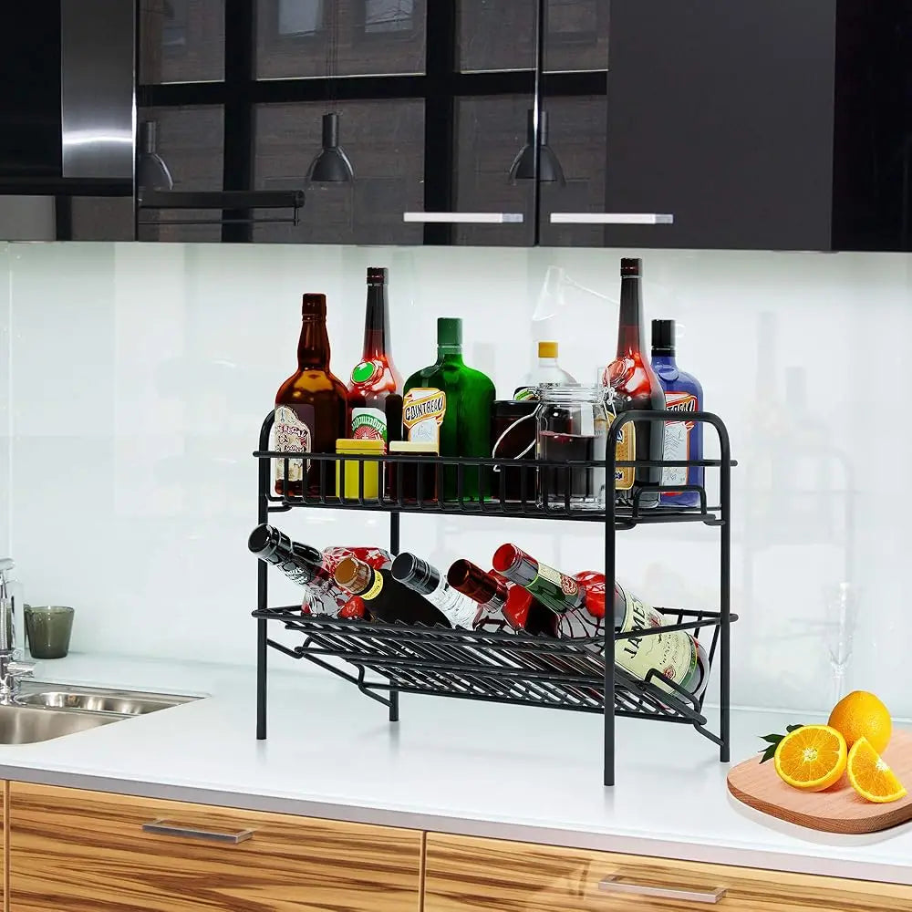Spice Ra Organizer For Countertop, Heavy Duty Full Solid Metal Kitchen Shelves, 2 Tier Liquor Shelves Freestanding Holder