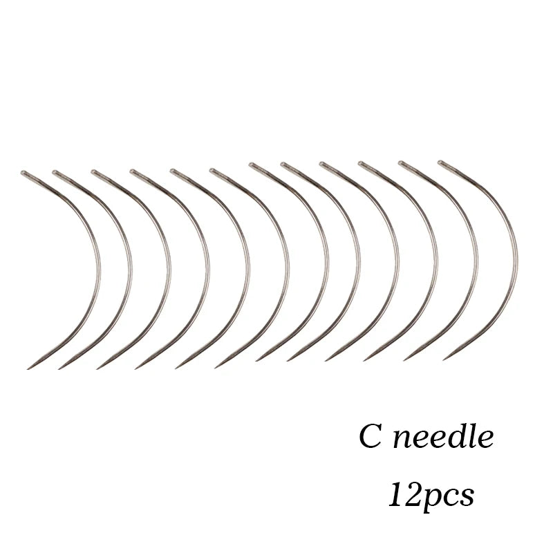 Plussign 12Pcs/Lot Stainless Steel Curved Needles C Type Wig Making Needles Making Lace Wig Hair Necessary Accessories Tools