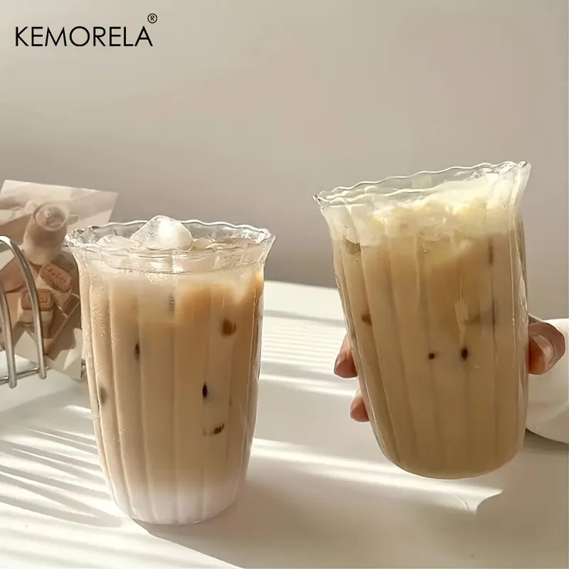 4/6PCS Vertical Stripes Latte Coffee Cup Transparent Cocktail Glasses Vertical Grain Glass Water Cup Juice Cup IceCoffee Whiskey