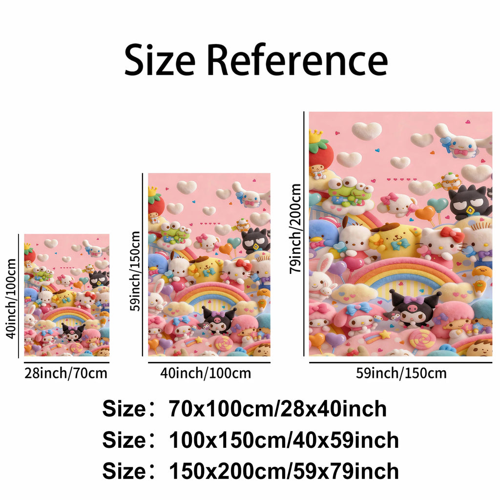 Cute Sanrio Characters Flannel Blanket Pink 3D Plush Rainbow Pattern Soft Plush Throw for Bed Sofa Hello Kitty Kuromi All Season