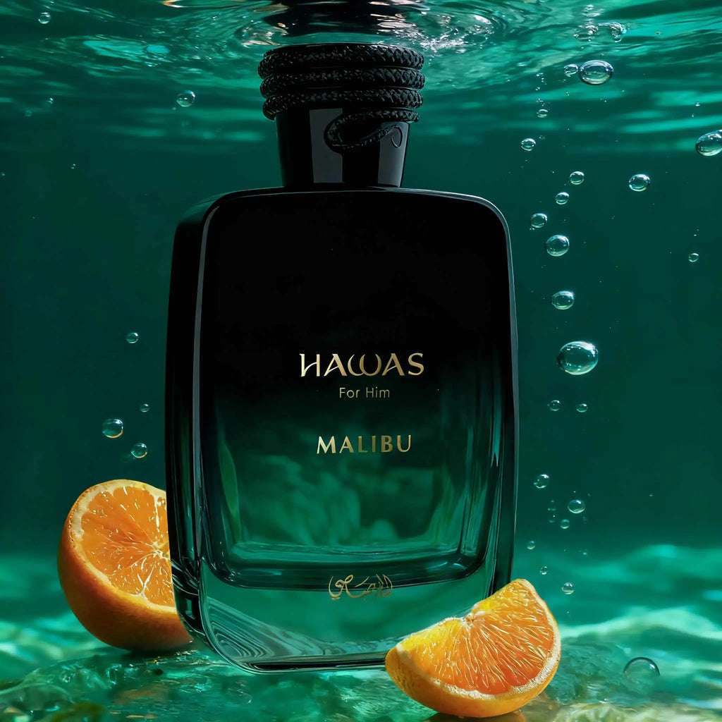 HAWAS MALIBU men's perfume, citrus flavor, 3.4FL-OZ capacity, specially designed for fashionable men to show personality
