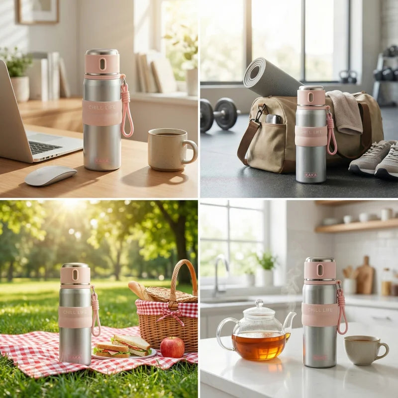 Smart Insulated Water Bottle for Women 500ml 316L Stainless Steel Thermal Cup Leakproof Direct Sip Temperature Display