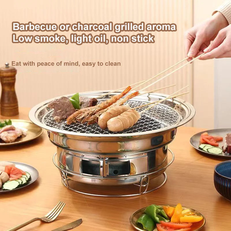 Barbecue Stove Stainless Steel Multi-purpose Barbecue Grill Round Portable Stove for Home Outdoor Camping Family Gathering