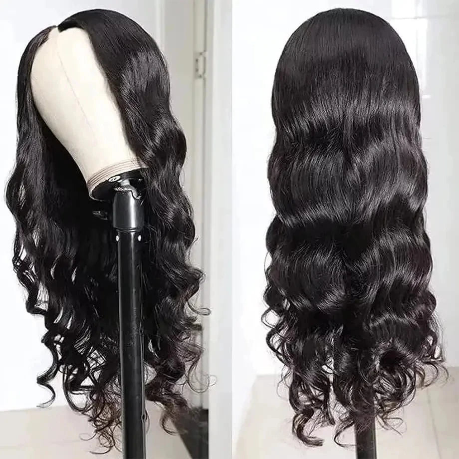 Body Wave V Part Wig 100% Raw Human Hair 34 Inch 250% Peruvian Body Wave Wavy U Part Wigs for Women Beginner Friendly Human Wigs