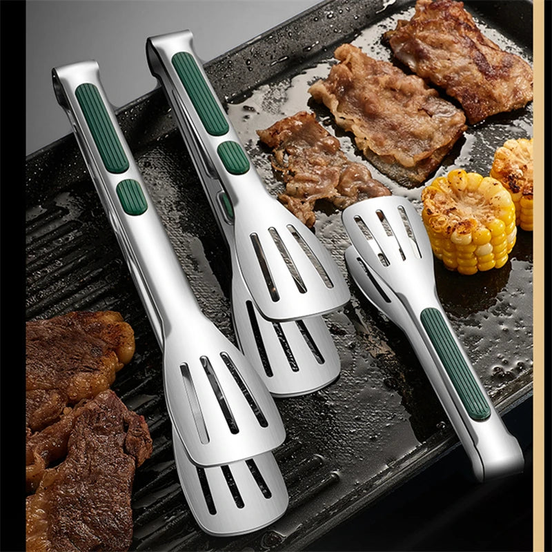 1pc Non Slip Stainless Steel Food Tongs Meat Salad Bread Clip Barbecue Grill Buffet Clamp Cooking Tools Kitchen Accessories