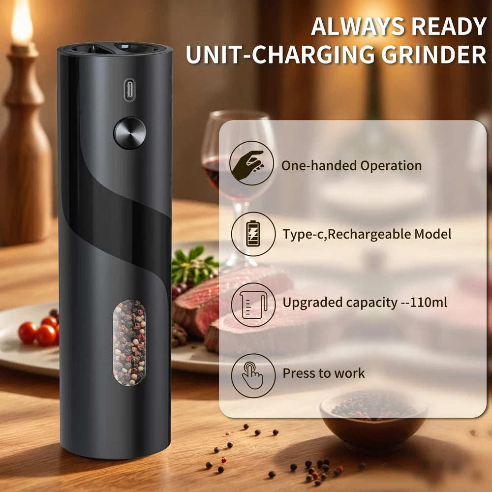 2Pcs Electric Salt And Pepper Grinder Rechargeable Spice Grinders Set 110ml Capacity Automatic Pepper Mills With Charging Base
