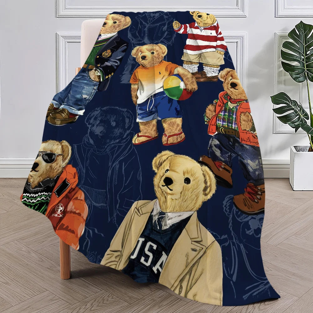 Fashion B-Bears Cute Blanket Plush Nap Sofa rug for P-POLO-S Living Room Warm Office Bedroom Birthday Home Travel Kid Gifts