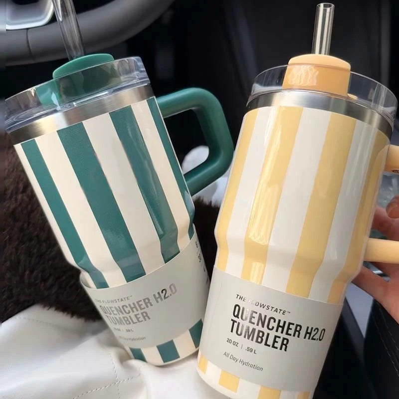 20oz Thermal Water Bottle With Handle and Straw Drinkware Hot Cold Stainless Steel Thermos Portable Car Coffee Cups Thermal Mug