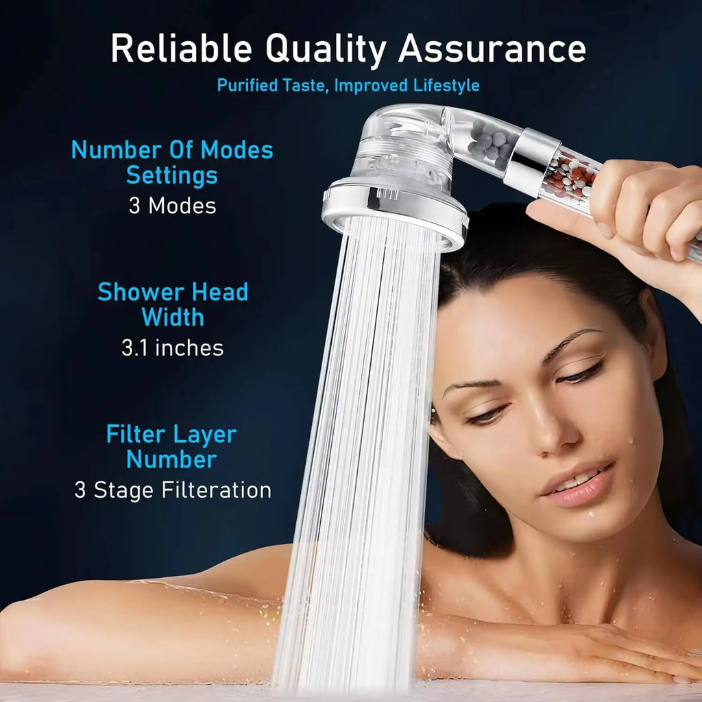 Filtered Handheld Head, High Pressure 3 Spray Settings Showerhead Saving Water, Water Softener Shower Head With Mineral