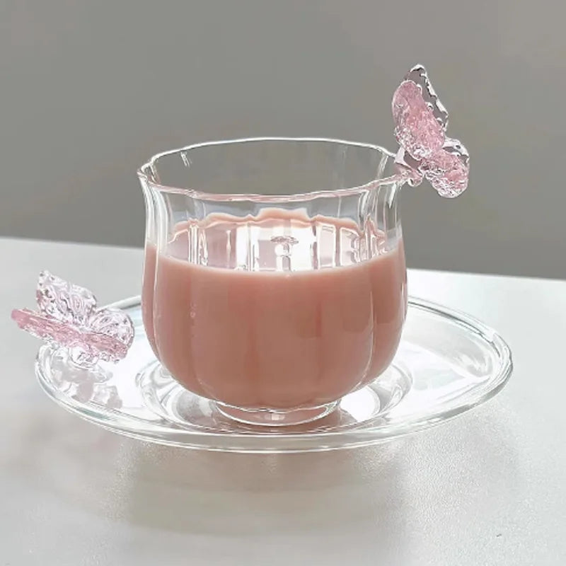 High Borosilicate Glass Butterfly Cup Handmade Narcissus Cup Creative Transparent Tea Cup Heat-Resistant Household Cup Lotus Cup