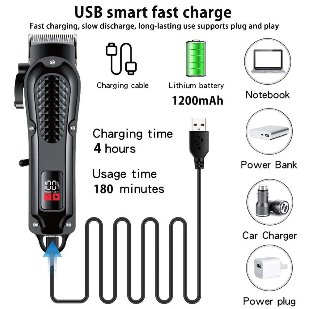 Professional Hair Clipper for Men - Cordless Rechargeable Barber Hair Trimmer Machine Electric Hair Clipper Haircut Grooming Kit