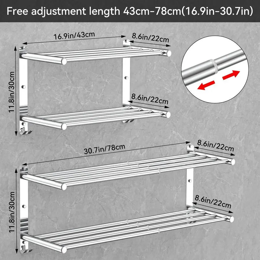 Towel Bar for Bathroom Wall Mount1730.7inch Adhesive Shower Towel Rack Stainless Steel Bath Towel Holders for Toilet Kitchen Dou