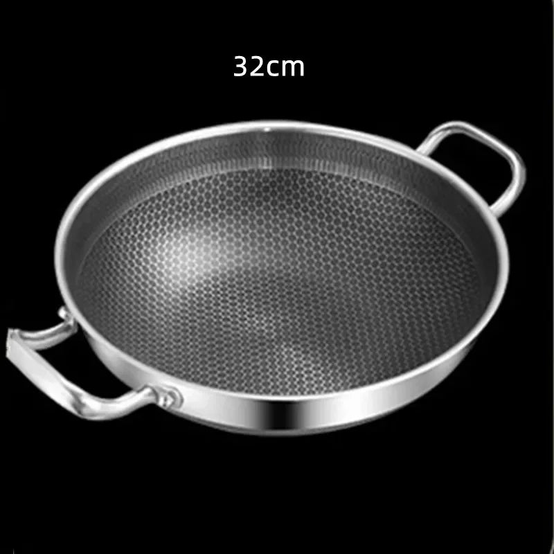 32cm 304 Stainless Steel Frying Pan Food Grade Non Stick Pan Honeycomb Pot Bottom Induction Cooker Gas Stove General Wok