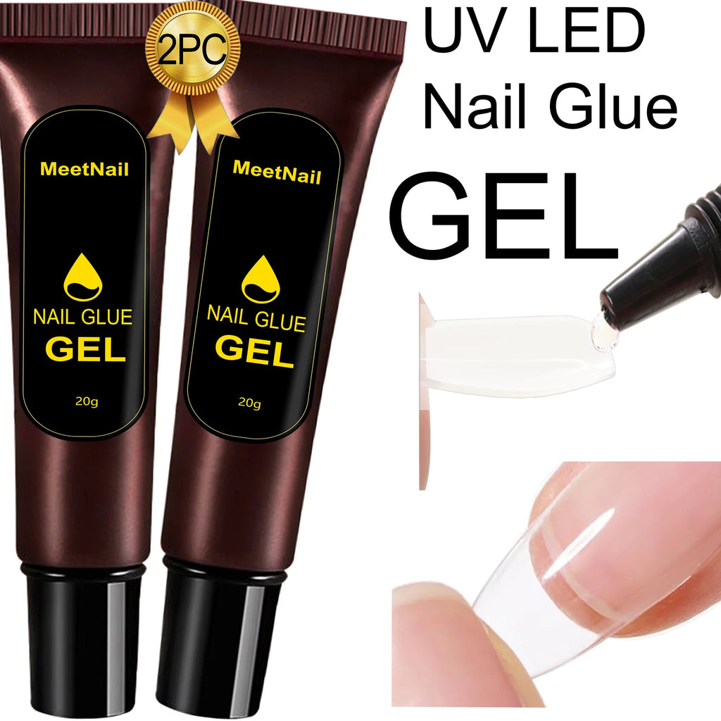 30g Gel Nail Glue UV/LED Lamp Required Super Strong Solid Gel 2pcs for Acrylic Nails Tips Press-Ons Extensions Soak-Off DIY
