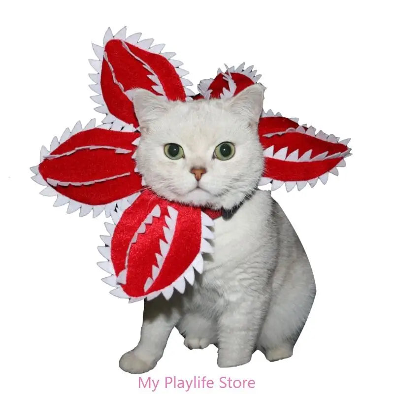 Funny Cat Hat Demogorgon Scary Flower Costume Birthday Pet Accessories Supplies  Pet Dogs Headwear Adjustable Sticker