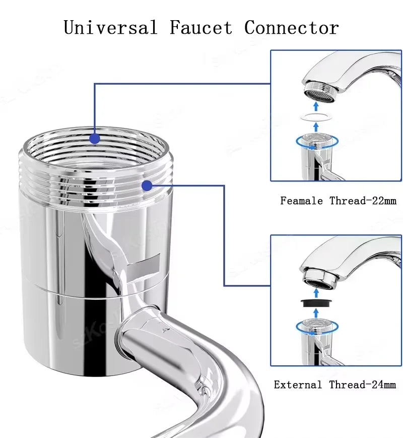 Kitchen faucet extender 1080 ° rotating stainless steel universal splash proof dual-mode bathroom sink accessory with adapter
