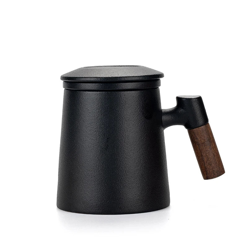 3-piece set of ceramic tea cups, mugs with lids, filtered tea water separation coffee cups, beverage cups