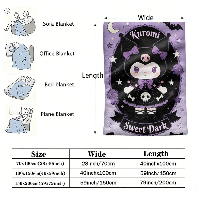 Gothic Kuromi Flannel Blanket Soft Cozy Plush Warm Throw For Sofa Bed Cover Office Nap Shawl Camping Multifunctional Blanket