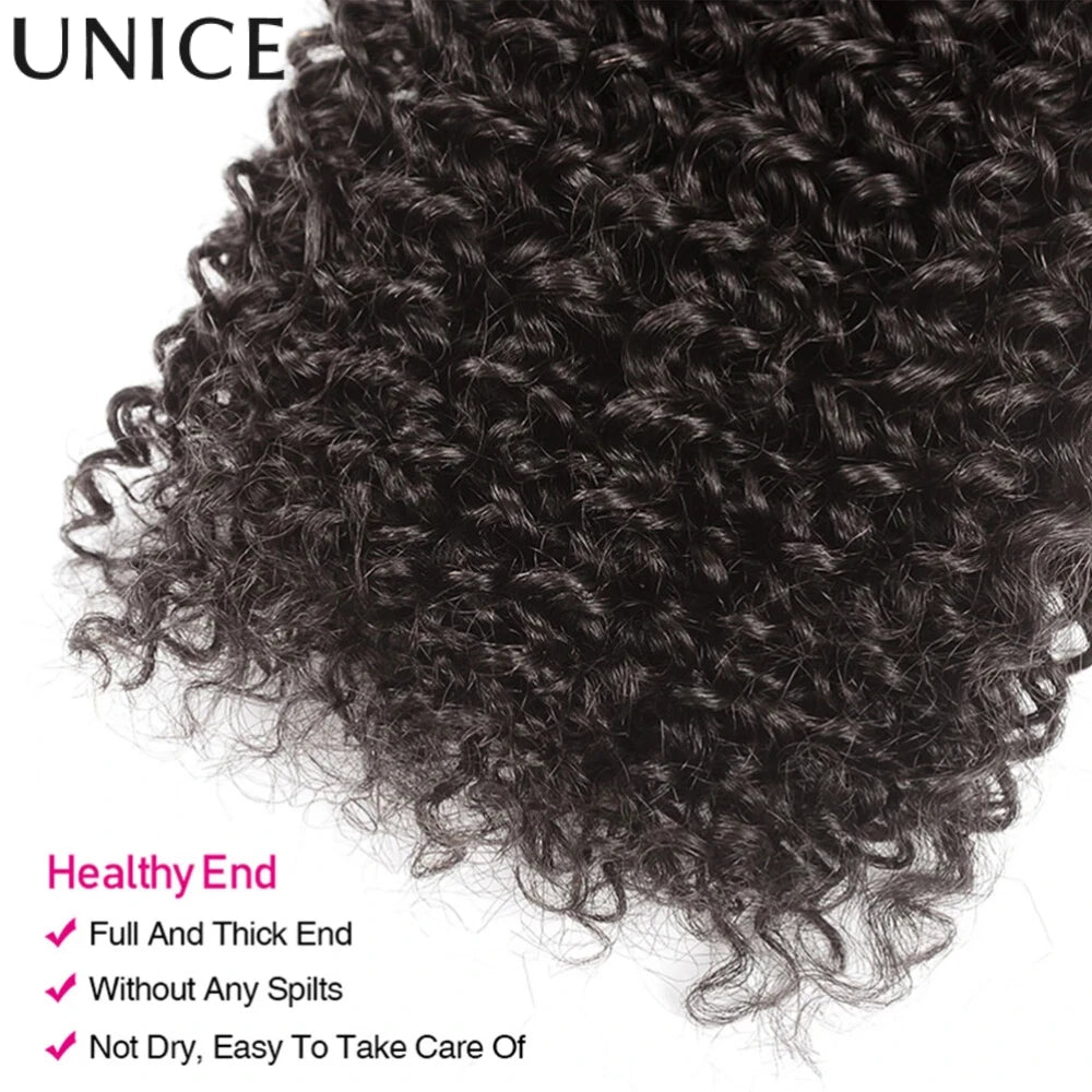 Unice Hair Curly Hair Bundles 1/3/4 PCS Natural Color 100% Human Hair Bundles 100Grams Per Bundle Sew In Quick Weaves