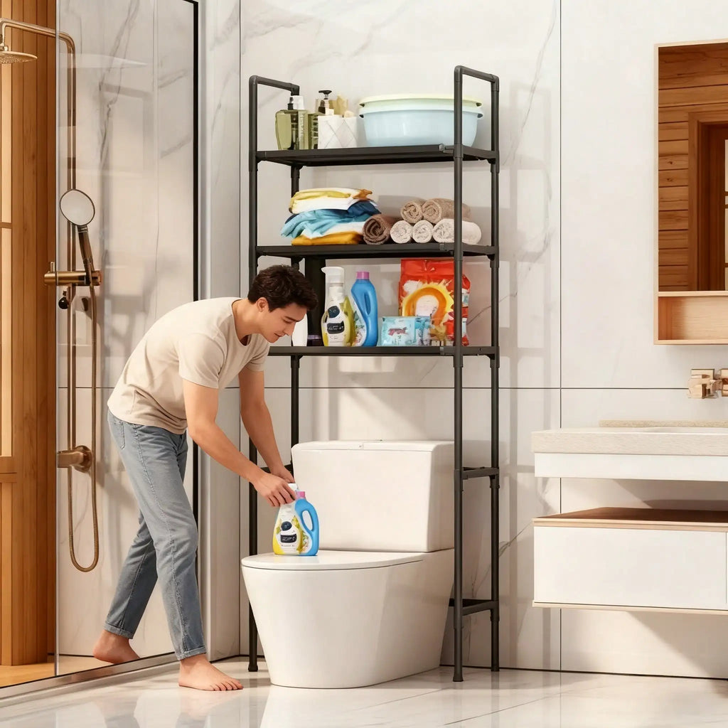 Multi-Layer Metal Freestanding Bathroom Rack - Towel Bar, Space-Saving Sturdy Organizer