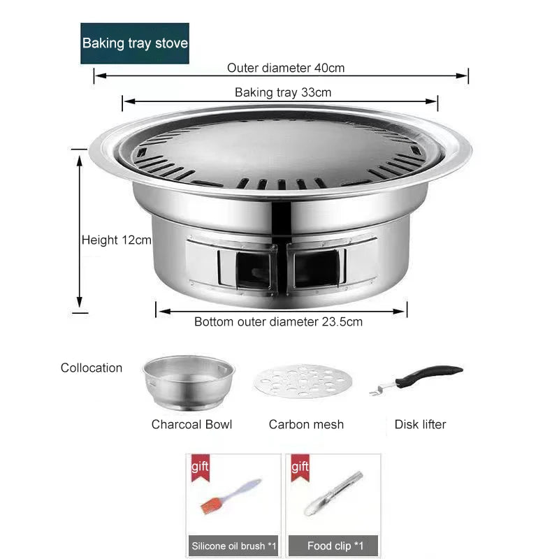 Barbecue Stove Stainless Steel Multi-purpose Barbecue Grill Round Portable Stove for Home Outdoor Camping Family Gathering