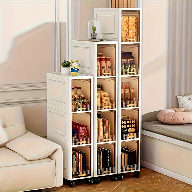 Swivel Wheel Mobile Kitchen Storage Rack - Waterproof & Dustproof, Space-saving Shelf Cabinet for Spices/Books/Toys/Snacks