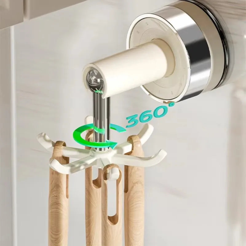 Kitchen Suction Cup Six-claw Rotating Hook Organizer Household Punch-free Spatula Spoon Wall-mounted Storage Shelf