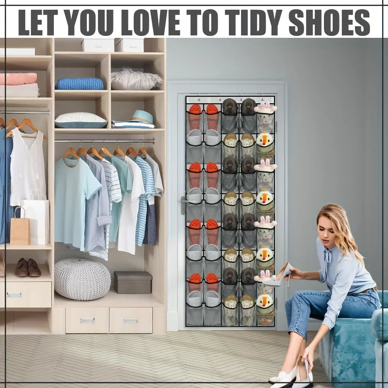 1pc 14/28/40-Grid Transparent Fabric Hanging Organizer Foldable Storage Bag For Shoes Underwear | 24-hour Shipping