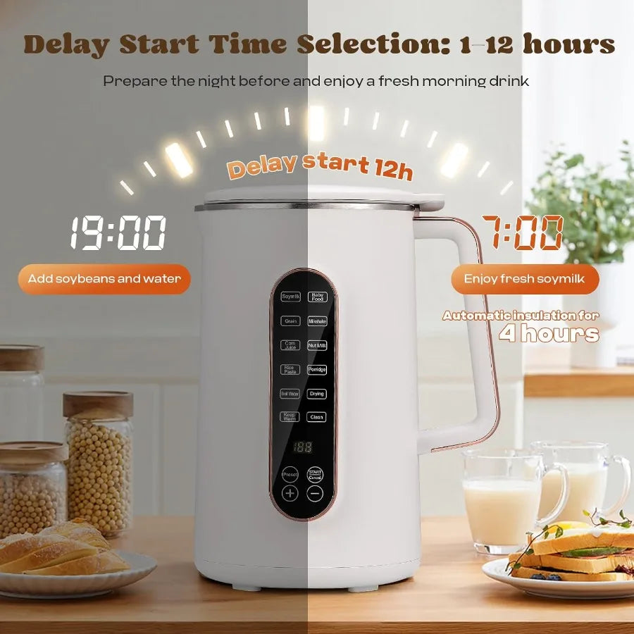 8-in-1 Upgraded 40oz Nut Milk Maker Machine with 10-Leaf Blades for Homemade Oat Soy Almond Juice Stainless Steel Body Silver C