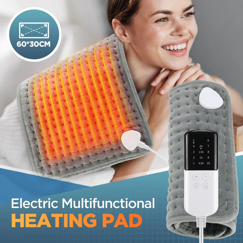 Electric Heated Massage Cushion Body Pad Plush Blanket Micro-Velvet Hands Back Leg Neck Winter Warm 10 Levels Tempe Adjustment