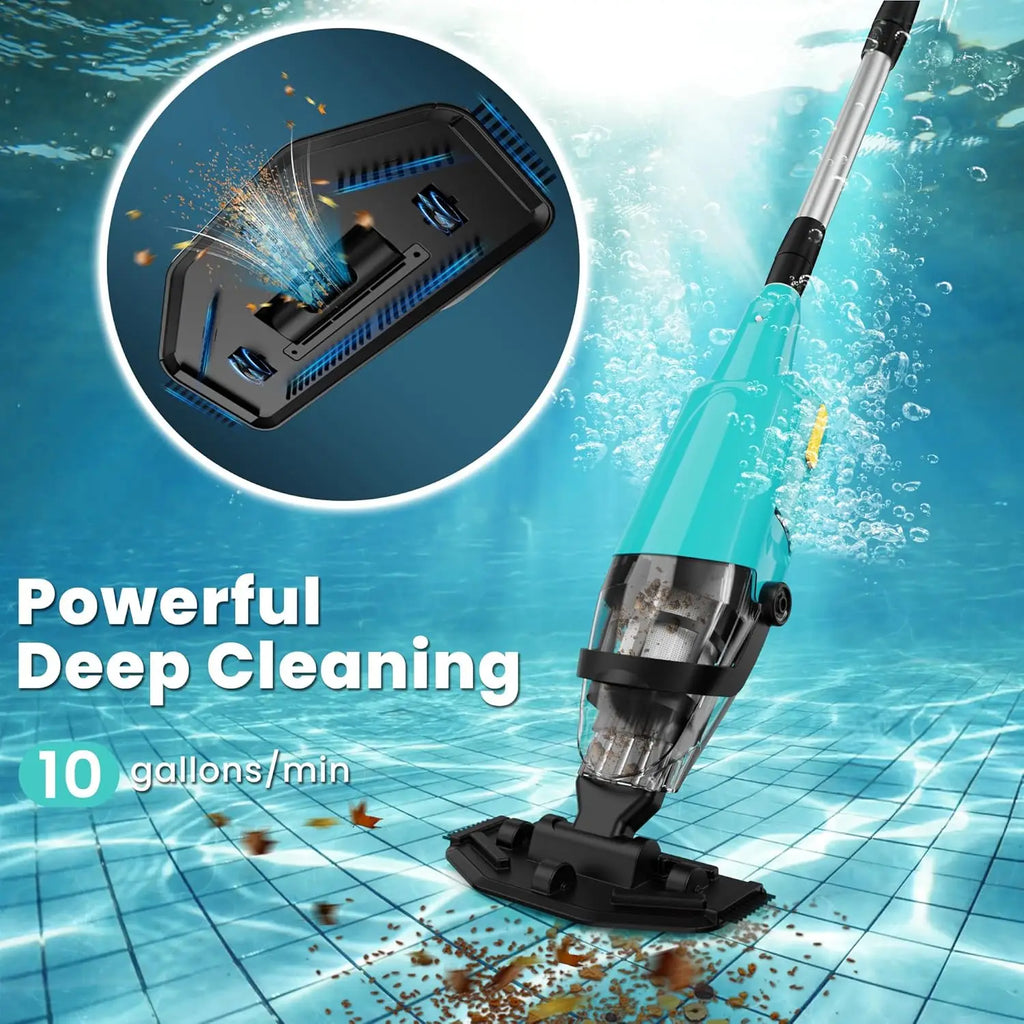 Cordless Rechargeable Pool Vacuum with 60-Min Runtime, Adjustable Pole for Sand and Debris Cleaning in Pools, Spas
