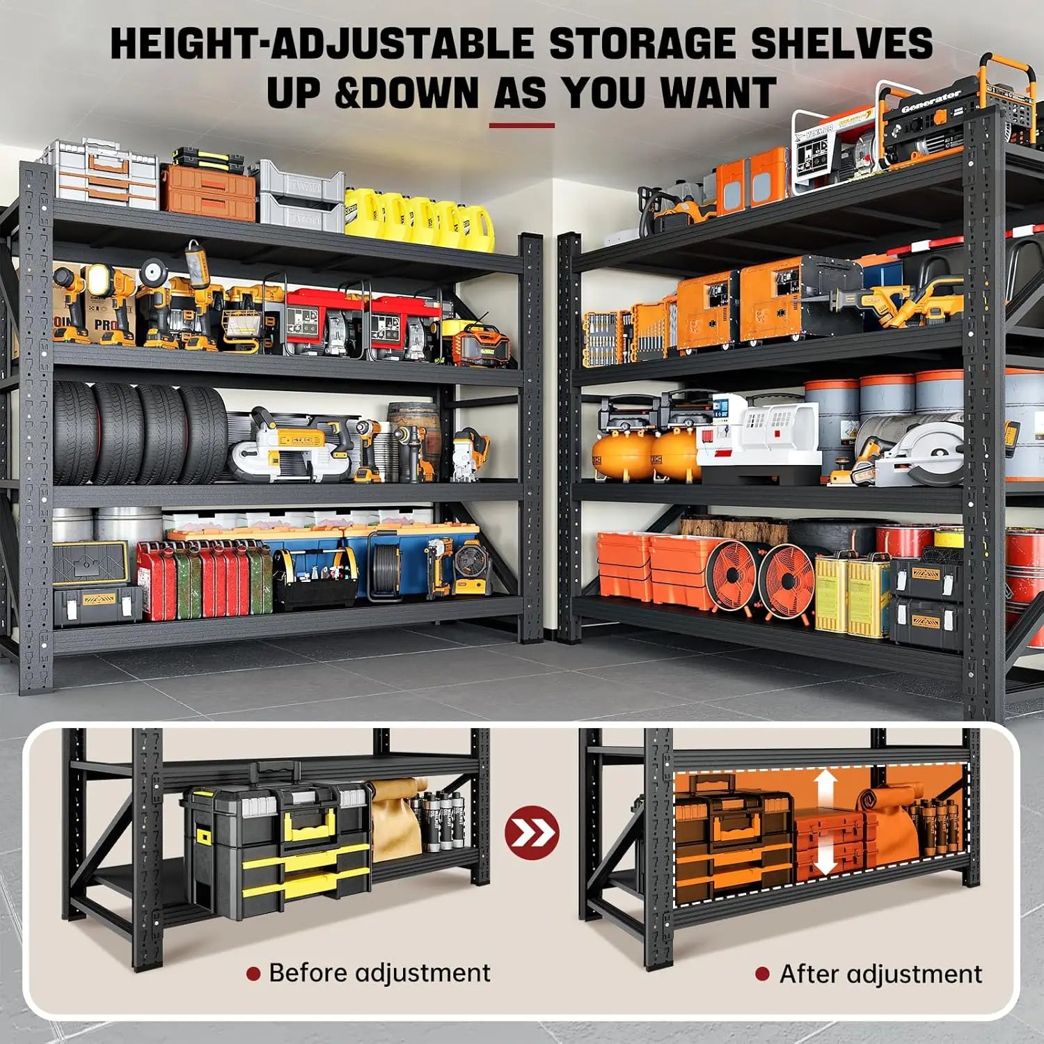 3000LBS Storage Shelves, 48" W Garage Shelving Heavy Duty Metal Adjustable Garage Shelves, Shelving Units, Customized