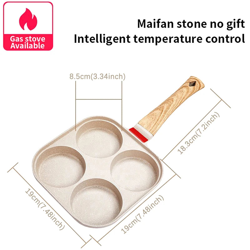 1 Pc Thickened 4 Holes Omelette Pan Non-Stick Egg Grilled Steak Breakfast Making Cooking Eggs Ham