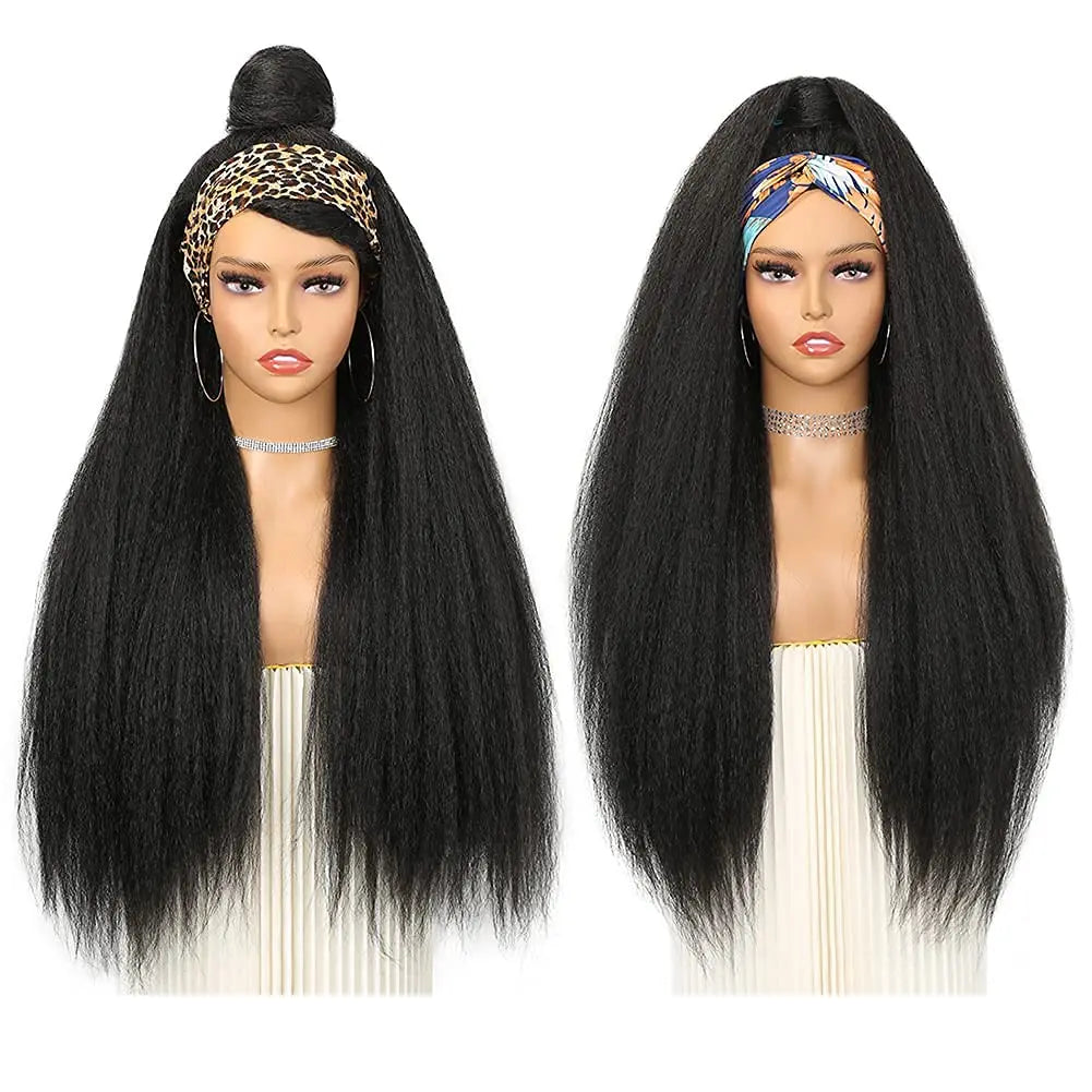 28-32Inch Synthetic Kinky Straight Headband Wig for Black Women Yaki Straight Wigs with Black Kinky Afro Wigs Daily Party Use