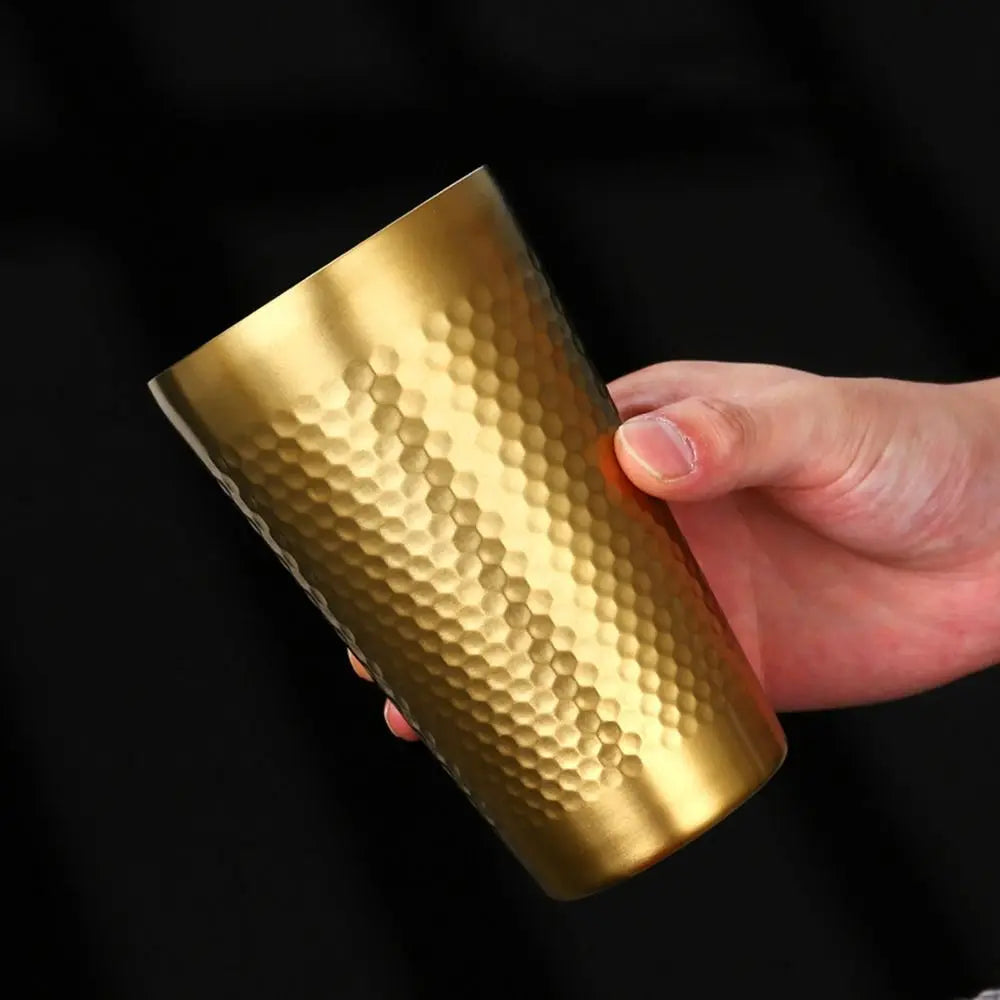 Stainless Steel Double-Wall Beer Cups Keep Cold Hammered Texture Cold Water Drinks Cup Northern Europe Anti-fall Milk Mugs