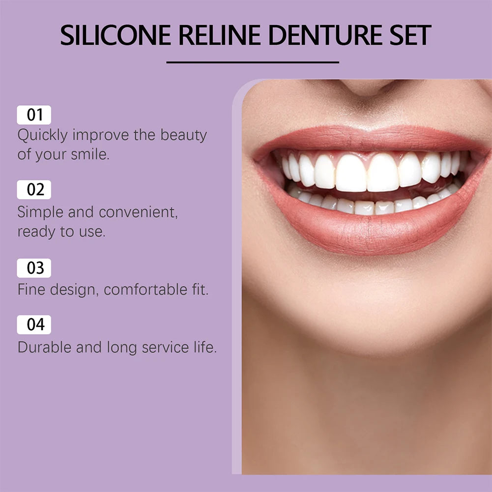 Silicone Reline Denture Set Soft Dentures False Teeth Set Wear-Resistant Denture Silicone Kit Soft Denture Kit for Men and Women