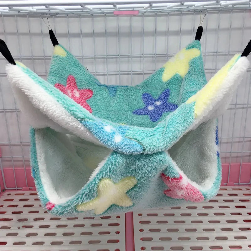 1/2 pcs Hamster Hideout Cage Print Fleece Guinea Pig Sugar Glider Sleeping Bed Rodent Hammock Rat Little House Animals Supplies