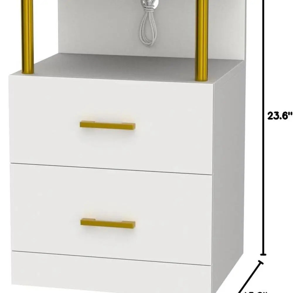 LED Night Stand with Charging Station and USB Ports, White Night Stand with 2 Drawers, Modern End Side Tables-Customized