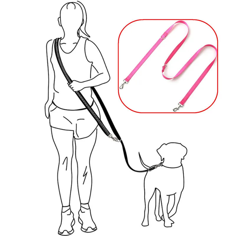 Dog Leash Hands Free Dog Leash Multi Functional Double Leashes for 2 Dogs Walking Reflective Dogs Leashes Running Pet Chain Rope