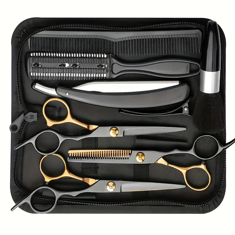 14Pcs Hair Scissor Professional Set Stainless Steel Barber Supplies  Hairdressing Shear Pet Home Salon Cutting Thinning Scissors