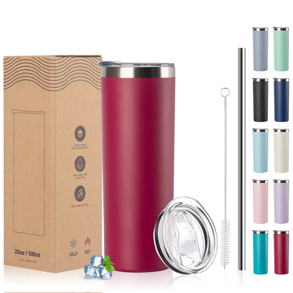 WATERSY 20oz Tumbler with Straw 590ml Stainless Steel Insulated Thermal Mug Double Vacuum Coffee Cup Keep Cold 12H