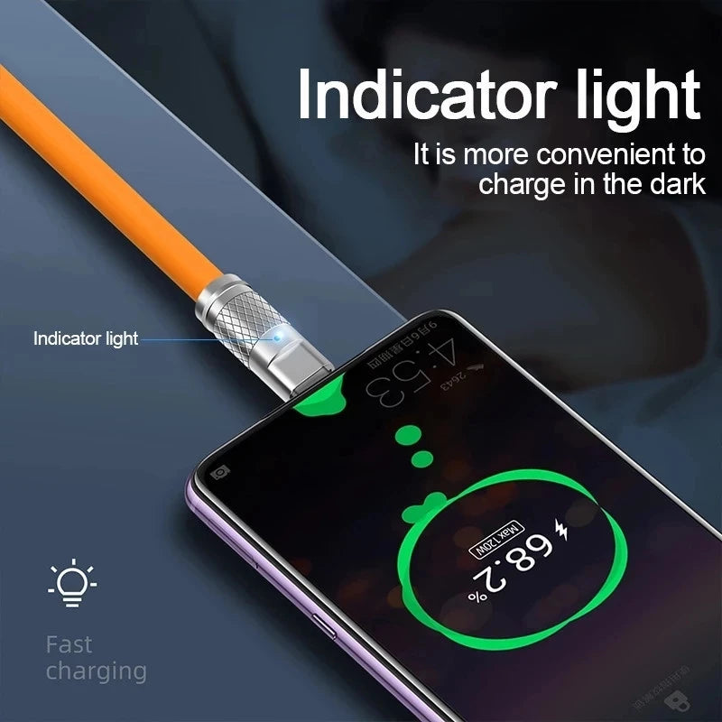 3PCS 120W Super Fast Charge Type-C Liquid Silicone Cable Quick Charge USB C Lines For Xiaomi Huawei Samsung USB Phone Data Wire