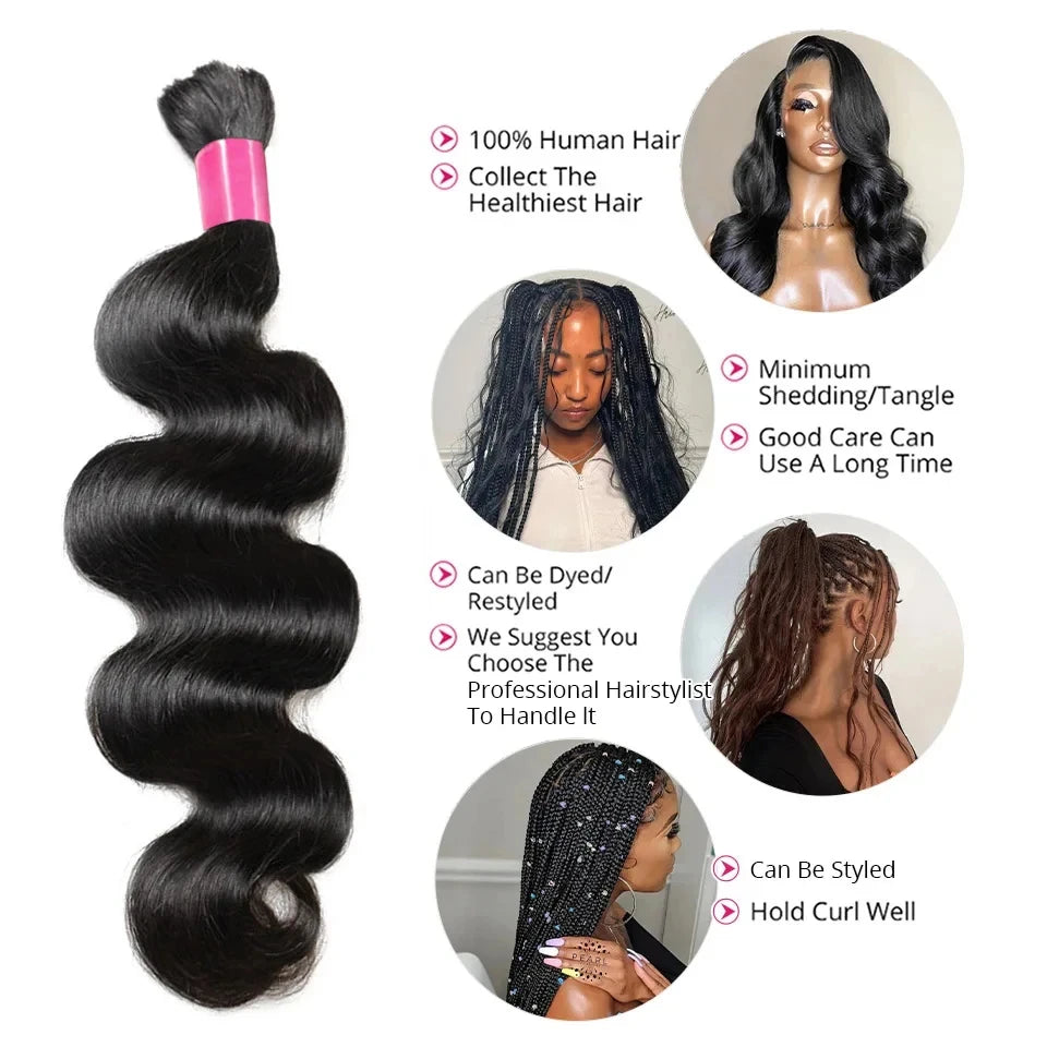 Boho Braids Human Hair 100% Human Hair 100g Boho Hair for Braiding Knotless Body Wave Human Hair Bundles Bulk Hair for Braiding