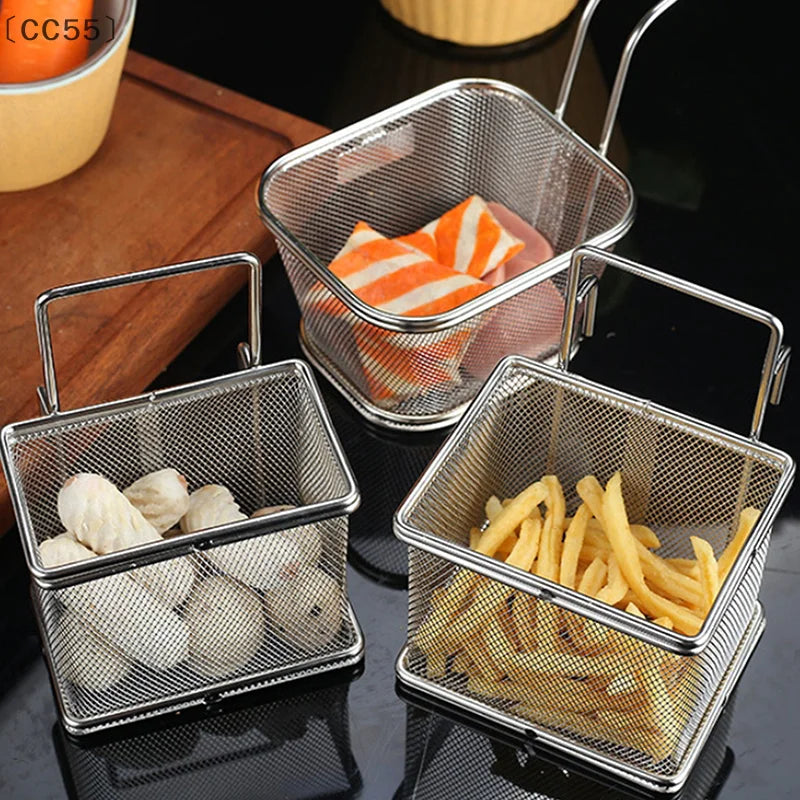 〔CC55〕Stainless Steel Deep Frying Basket Silver Multi-functional Hangable Colander Oil Filter Mesh Sieve Hotpot Strainer Mesh