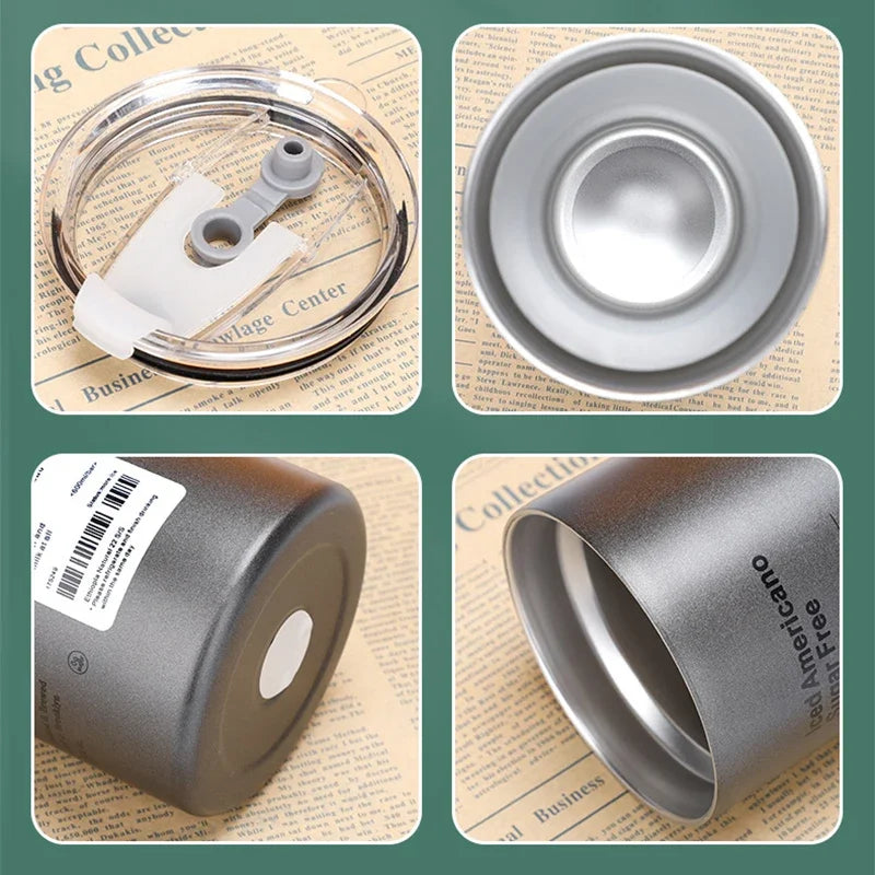 Stainless Aesthetic Cold Steel Mug With Lid Coffee Espresso Cups Pretty Drinkware, Drink Items Straw Bar  600ml