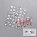 Bowknot Nail Stickers 3D Relief White Ribbon Cute Sweet Pink Self-Adhesive Nail Art Decoration Decals For Nail Tips Manicures