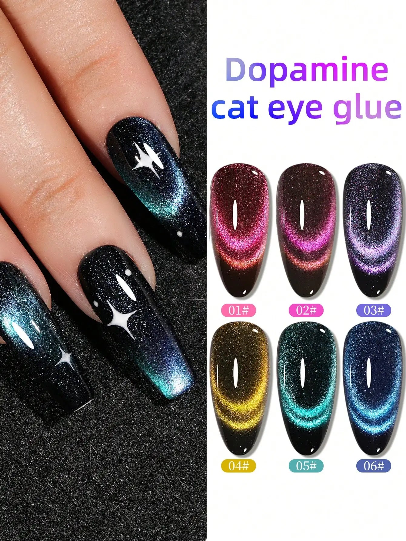 XEIJAYI 6Pcs Dual-Tone Cat Eye Gel Nail Polish Translucent Effect For Salon 6 Colors DlY Manicures-With Magnetic Stick Included