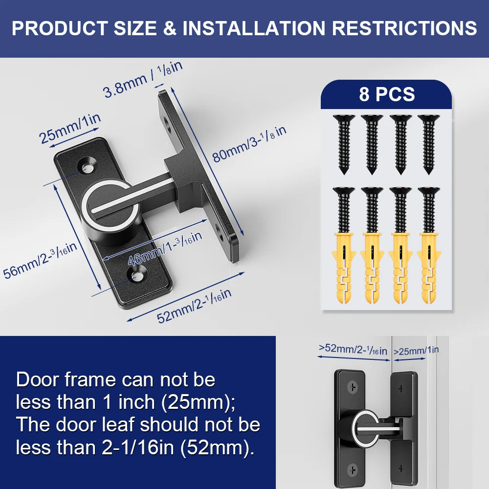 1Pc Luminous Sliding Door Bolt Lock - Night - Visible Security & Convenience