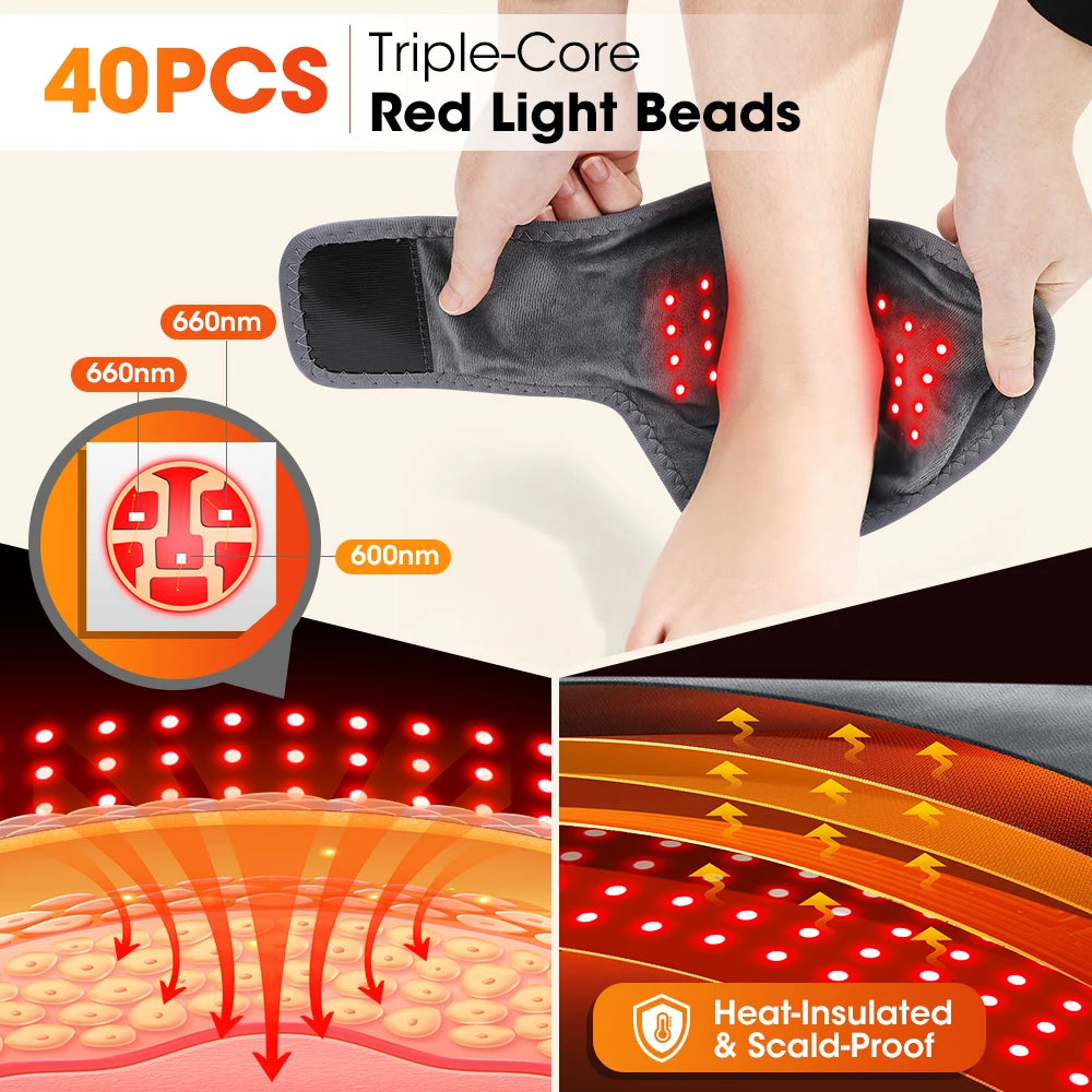 Electric Heating Ankle Massager 40PCS 660nm LED Vibration Massage Red Light Ankle Brace Wrist Guard Left/Right Foot Hand Protect